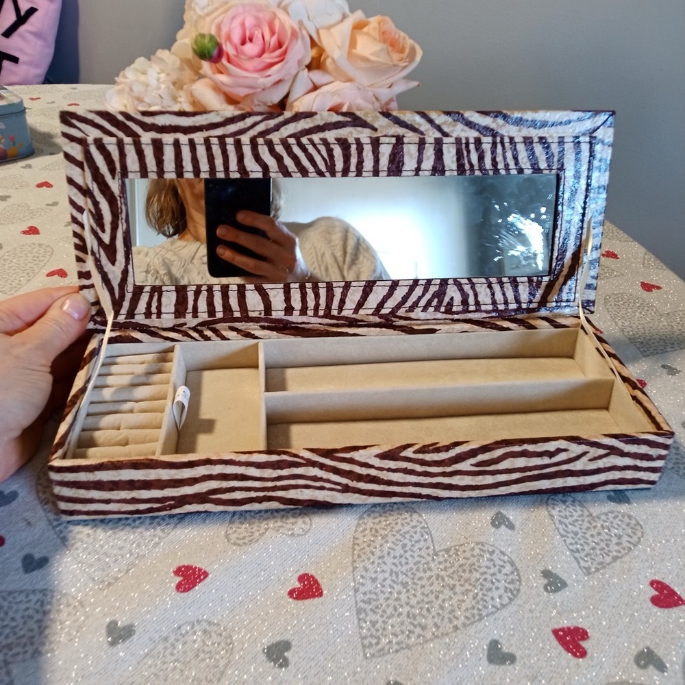 Zebra Print Jewelry Organizer with Mirror
